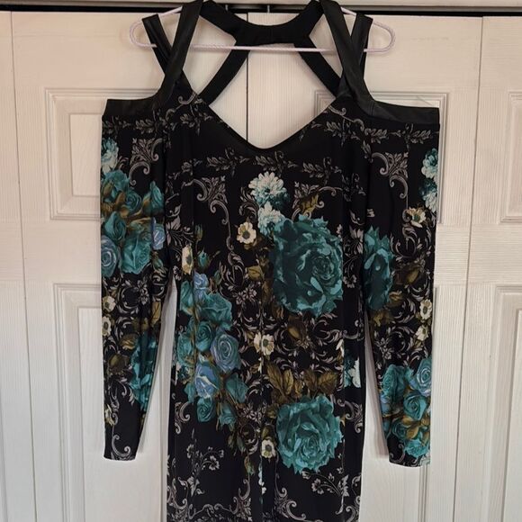 VENUS Dresses & Skirts - Venus Floral Cold Shoulder with faux leather straps  Dress